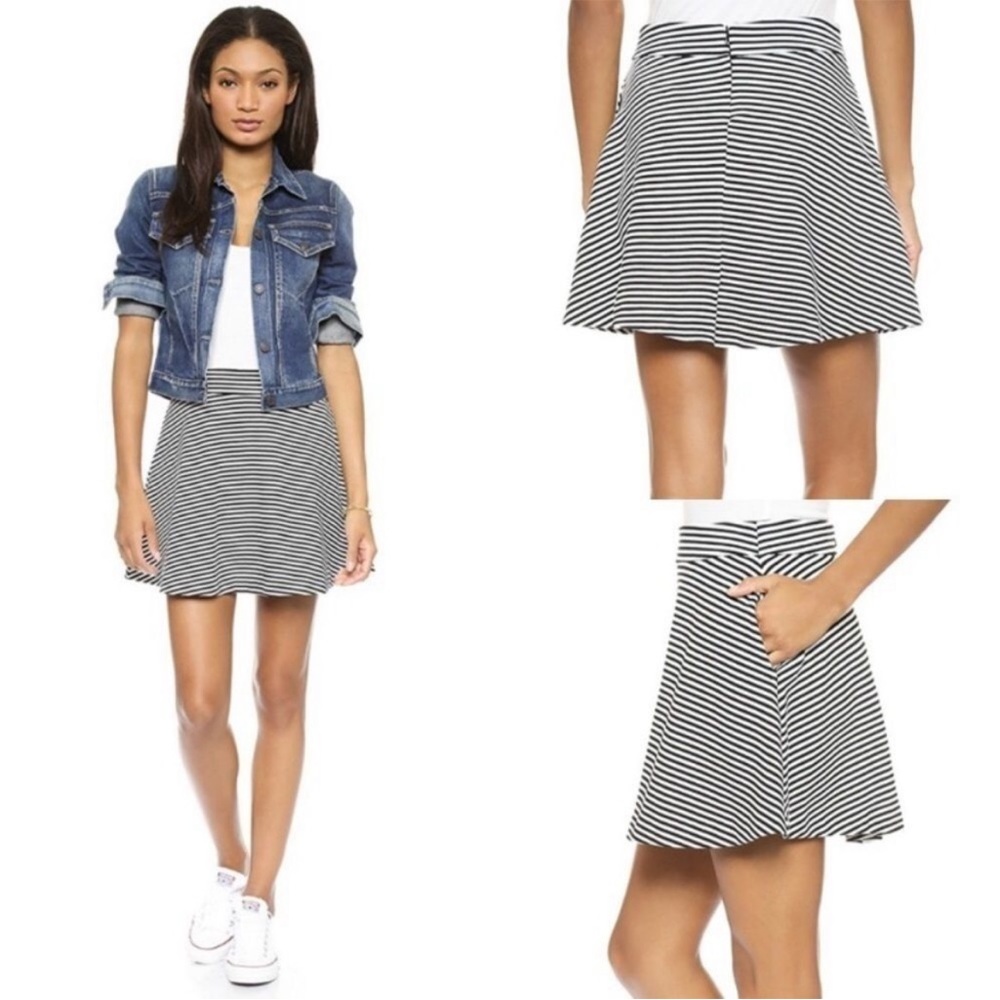 Splendid Black and White Striped Skater Skirt
